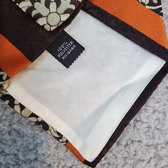 Sears Mens Shop Floral Striped Print Brown Orange Necktie 70s Vintage - Picture 3 of 6